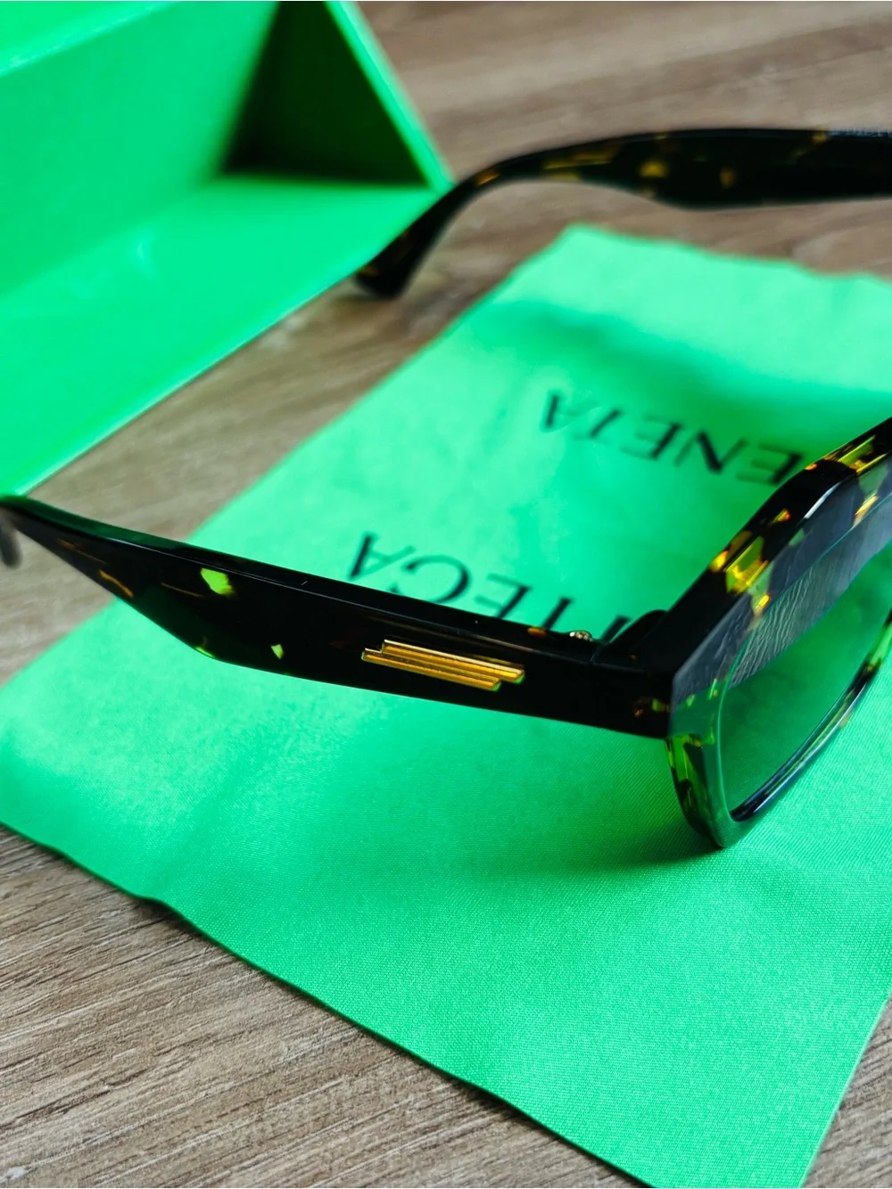Bottega Veneta Black and Gold Tortoiseshell Sunglasses Arm